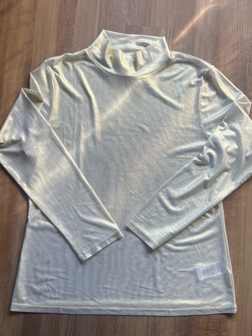Anthropologie Silver Metallic Turtleneck Long Sleeve Top